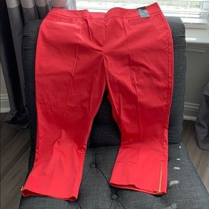 Tangerine Cropped Slacks w/Gold Zipper